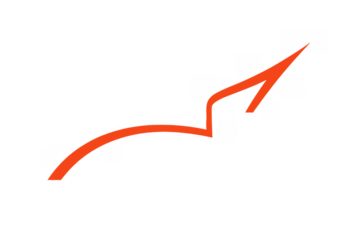 Orange upward curving arrow indicating growth, progress, success, achievement, and positive business direction with transparent background