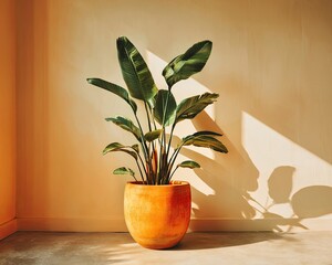 Indoor Plant In Terracotta Pot Under Sunlight