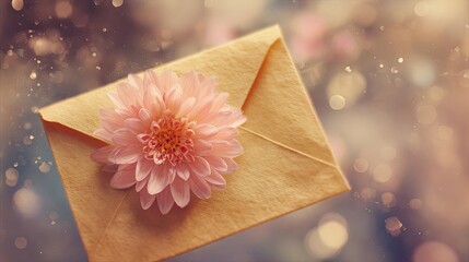 Delicate Gold Envelope Decorated With Pink Flower