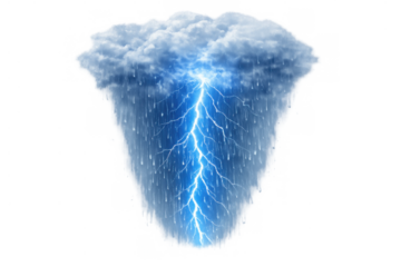Stormy cloud generating lightning and rain, depicting powerful weather, environmental forces, energy, and electricity concept