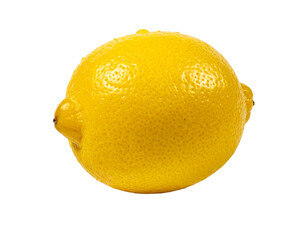 A whole, bright yellow citrus fruit with bumpy skin, isolated on black