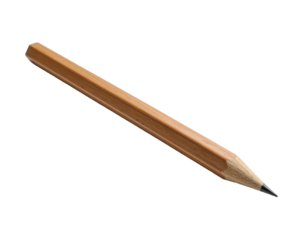 A sharpened wooden pencil with a dark lead tip lies on a black background