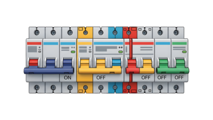 Electrical circuit breakers isolated on transparent background