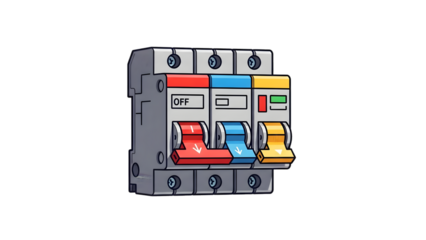 Colorful circuit breaker isolated on transparent background