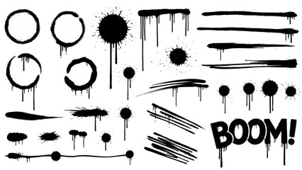 Graffiti Spray Paint Drips and Splatter Elements Vector Set © Ega