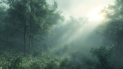 morning mist in the forest