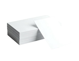 Stack of blank white cards, one angled out, on a dark background