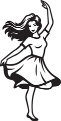 A girl Dancing in Beautiful Dress Outline Vector Design