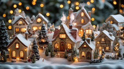 Illuminated Snowy Christmas Village Miniature
