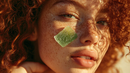 Freckled Beauty Portrait with Green Eye Patch
