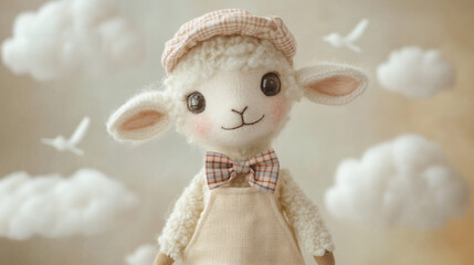 Adorable Felted Lamb Doll Wearing an Apron