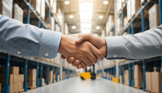 Business Handshake Partnership in Logistics Warehouse Supply Chain Concept