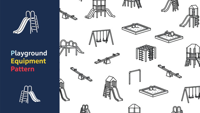 Black outline pattern of playground equipments