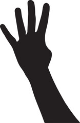 Four Number Hand Gesture Vector Silhouette