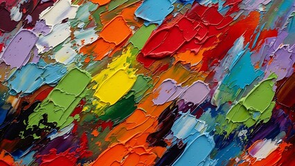 Obraz premium Vibrant Abstract Impasto Painting Texture Background with Thick Oil Paint Strokes and Palette Knife Details - Colorful Modern Art Wallpaper
