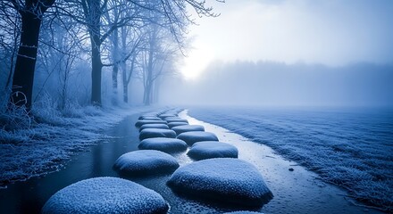 Winter pathway in enchanted forest