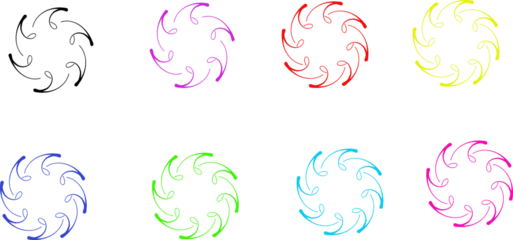 Multicolor abstract swirl patterns isolated on transparent background for design