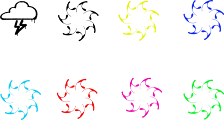 Distressed white cloud and colorful abstract graphics isolated on transparent background for design