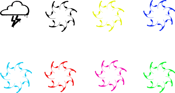 Distressed white cloud and colorful abstract graphics isolated on transparent background for design - Powered by Adobe