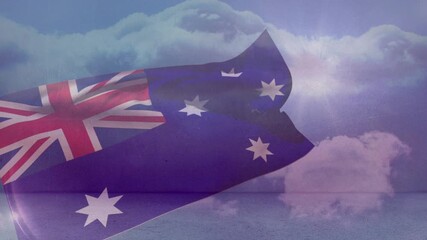 Animation of waving flag of australia over cloudy sky - Powered by Adobe