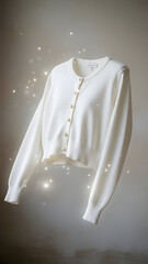 White Cardigan Sweater with Buttons Front View.