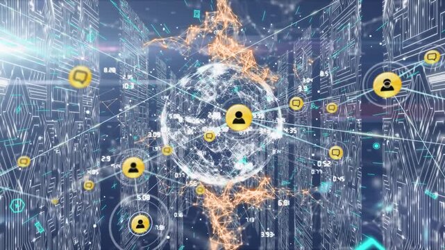 Animation of network of connections over server room