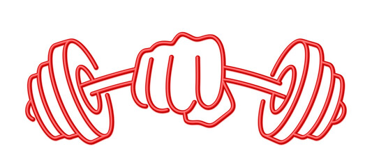 A gym symbol with fist and dumbbell.
