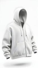 White Hooded Sweatshirt on White Background.