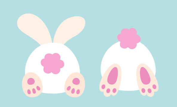 Cute bunny butt with fluffy tail flat vector illustration set.
Adorable rabbit back view tail icon clipart design.
Funny Easter bunny butt with cotton Tail.
