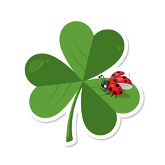 Ladybug on a vibrant green three-leaf clover, a symbol of luck and natures charm. © Haruka