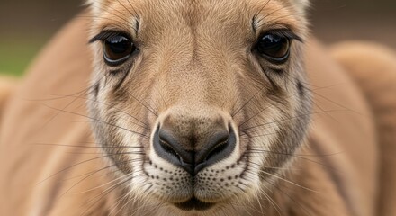 Kangaroo standing in an open natural landscape, showing strong hind legs and long tail. A marsupial native to Australia, symbolizing wildlife, strength, and agility.
