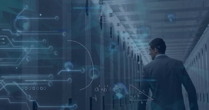 Animation of data processing over caucasian female doctor
