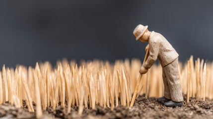 Wooden garden figurine planting stakes in natural outdoor setting for long-term gardening concept