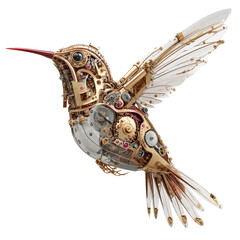 Obraz premium Unique mechanical hummingbird design combines metal parts and intricate details showcasing creativity and craftsmanship in a still life scene