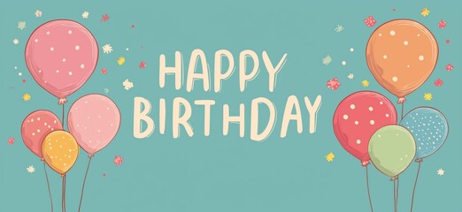 Happy birthday greeting text design with colorful leaves. Happy birthday lettering combining playful design elements and vibrant colors