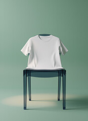 White t shirt on chair against green backdrop with sunlight