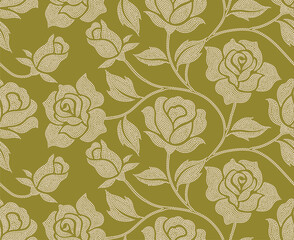 Naklejka premium Abstract rose flower seamless pattern with dotted style. flower and leaves background.