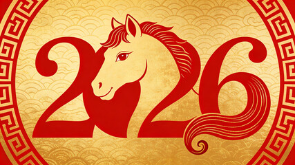 Obraz premium 2026 Year of the Horse Zodiac New Year Theme Chinese Style Poster Illustration