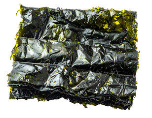 Crinkled, dark green sheets with yellow speckles, food