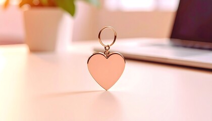 Romantic heart keychain displayed on a desk captivating gift concept in a cozy workspace environment
