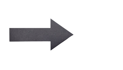 Gray arrow pointing towards the right side on a white surface, isolated graphic ready for compositing on white and transparent background