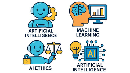 A colorful infographic illustrating key concepts in artificial intelligence and machine learning