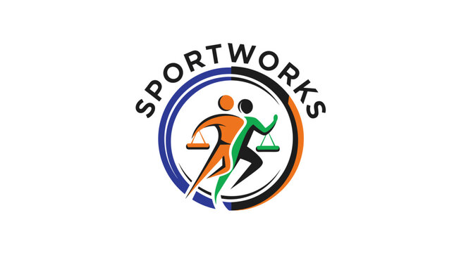 Sportworks Logo Featuring Running Figures.