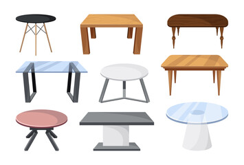 Tables furniture of wood, interior wooden desks. Empty wooden table isolated illustration on white background. Vector illustration of platforms or stands