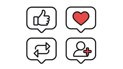 A set of four social media icons on a white background for digital communication
