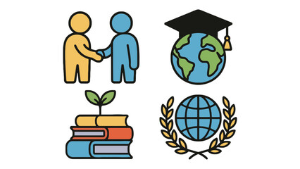 A colorful illustration representing global education and partnership for a sustainable future