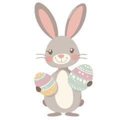 Obraz premium Cute Easter Bunny Holding Colorful Eggs