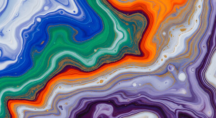 Abstract colorful background featuring artistic liquid bubbles and seamless blue waves with a vibrant digital paint swirl design and flowing light green texture for an elegant wallpaper backdrop