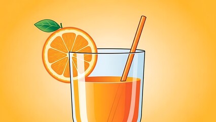 Vibrant orange drink with cinnamon stick illustration