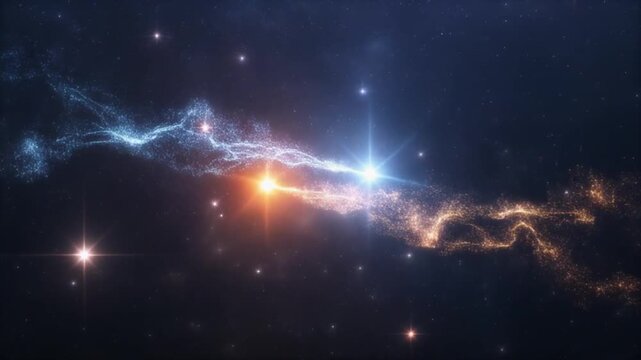 Two bright stars with colorful gaseous tails in deep space with background stars